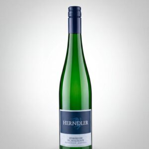 Green wine bottle with a blue capsule and a dark blue HERNDLER label on a light gradient background.
